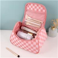 Checkered Pattern Cosmetic Bag – Spacious Portable Travel Makeup Organizer